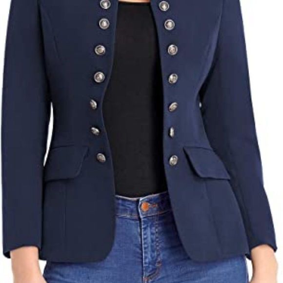 luvamia Women's Open Front Long Sleeves Work Blazer Casual Buttons Jacket Suit - Picture 2 of 5